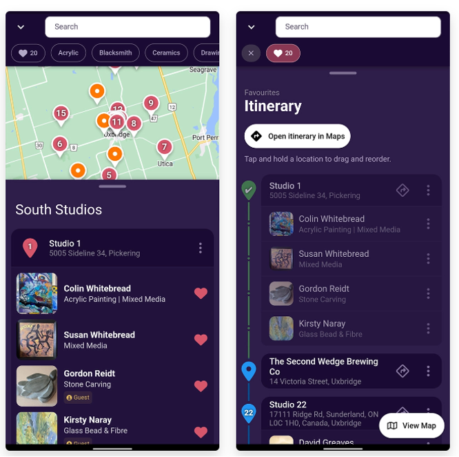 Toureka App Screenshot of Map and Artists